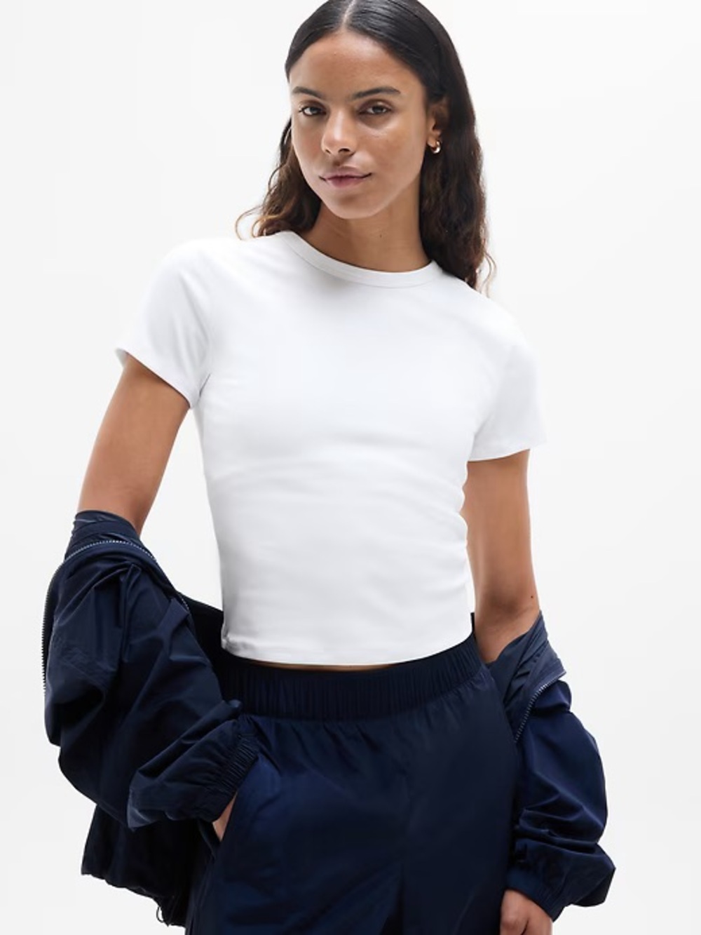 Athleta Signature Rib Crop Tee NWT Size XS White Top